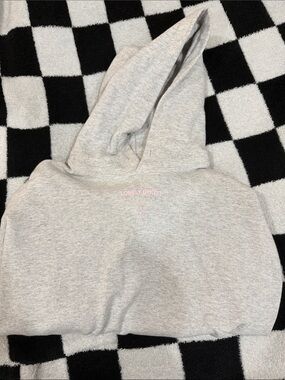 LONELY GHOST Light Gray Hoodie with Pink Logo